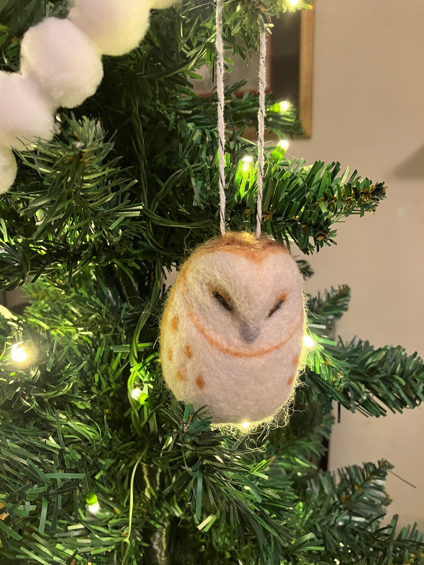 Barn Owl Needle Felted Ornament