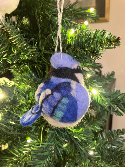 Blue Jay Bird Needle Felted Ornament