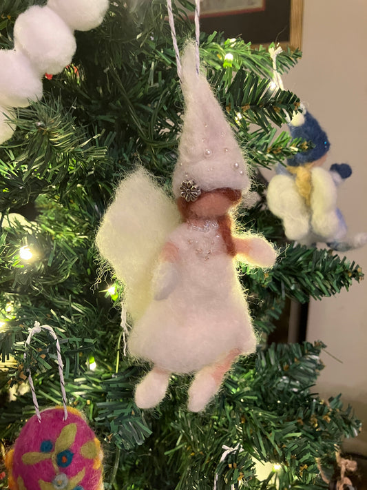 White Angel Fairy Needle Felted Ornament