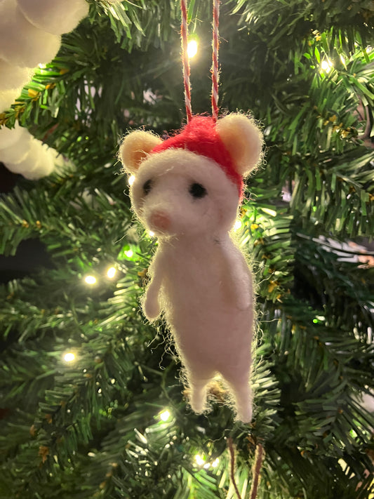 Santa Mouse Needle Felted Ornament