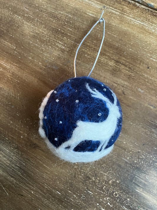 Reindeer Ball Needle Felted Ornament