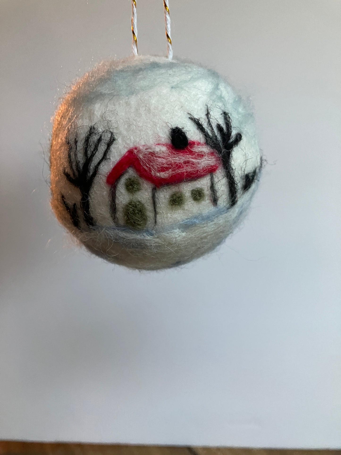 Snowy House Ball Needle Felted Ornament