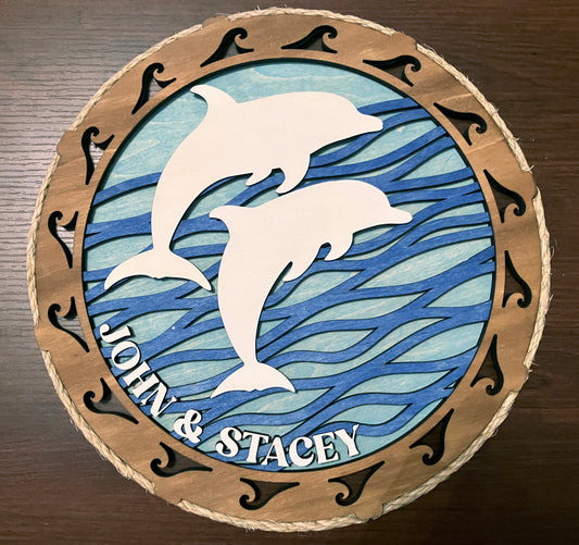 Family of Dolphins Wood Sign