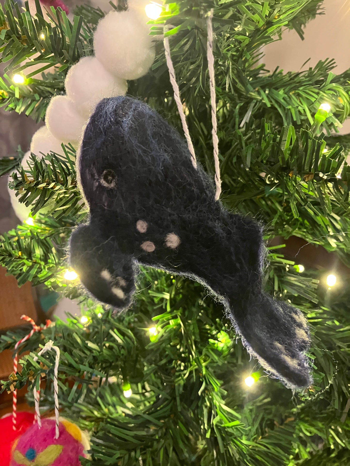 Whale Needle Felted Ornament