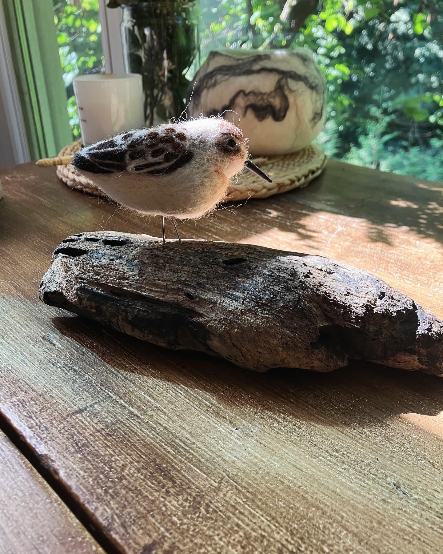 Needlefelt Art Sandpiper on Driftwood