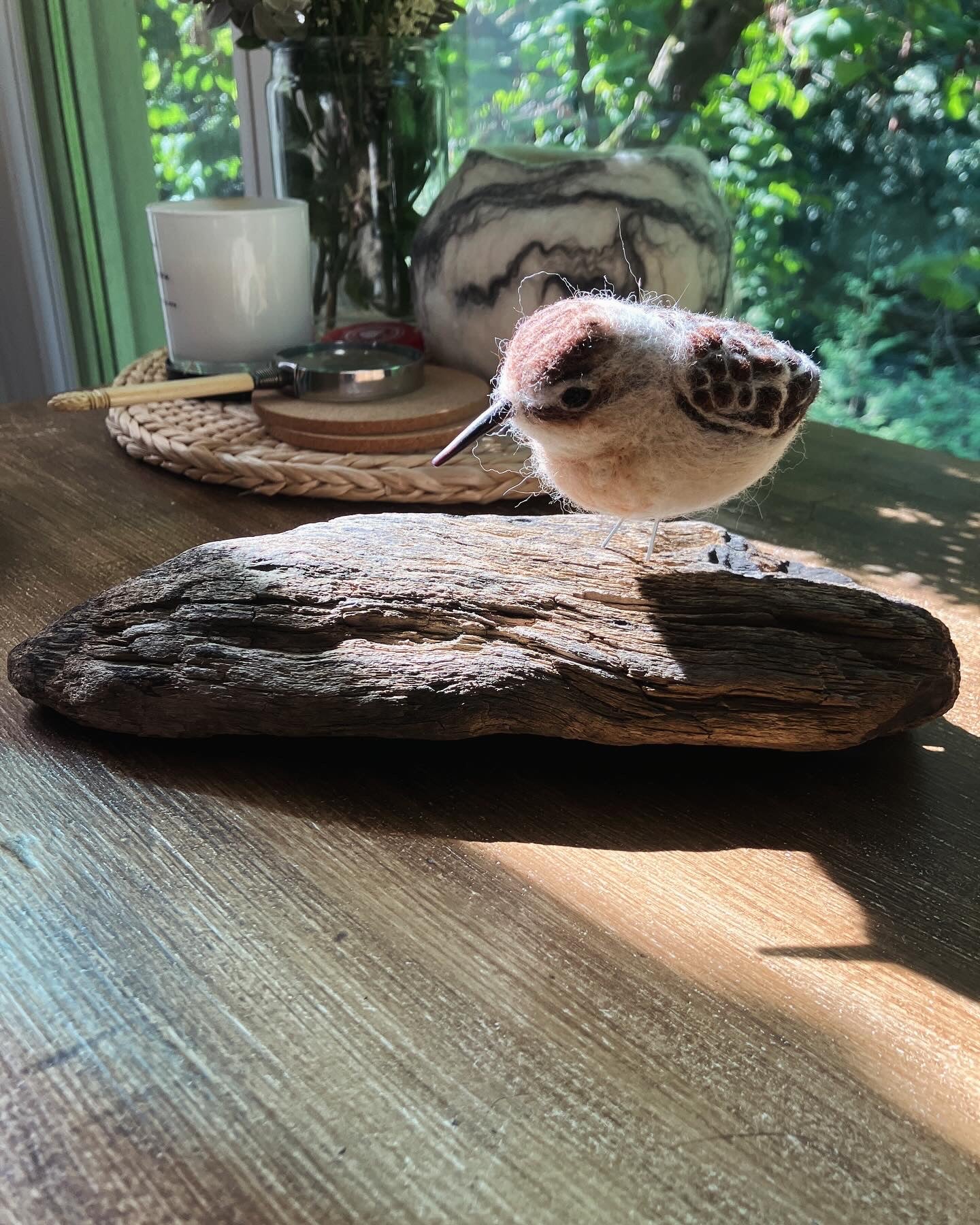 Needlefelt Art Sandpiper on Driftwood